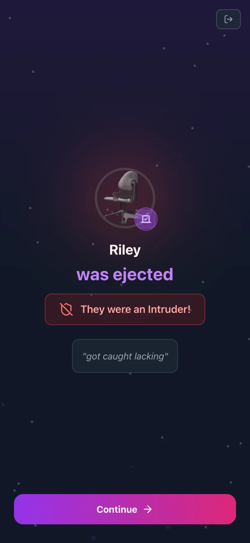 Sus Party meeting result after the crew votes out an intruder.